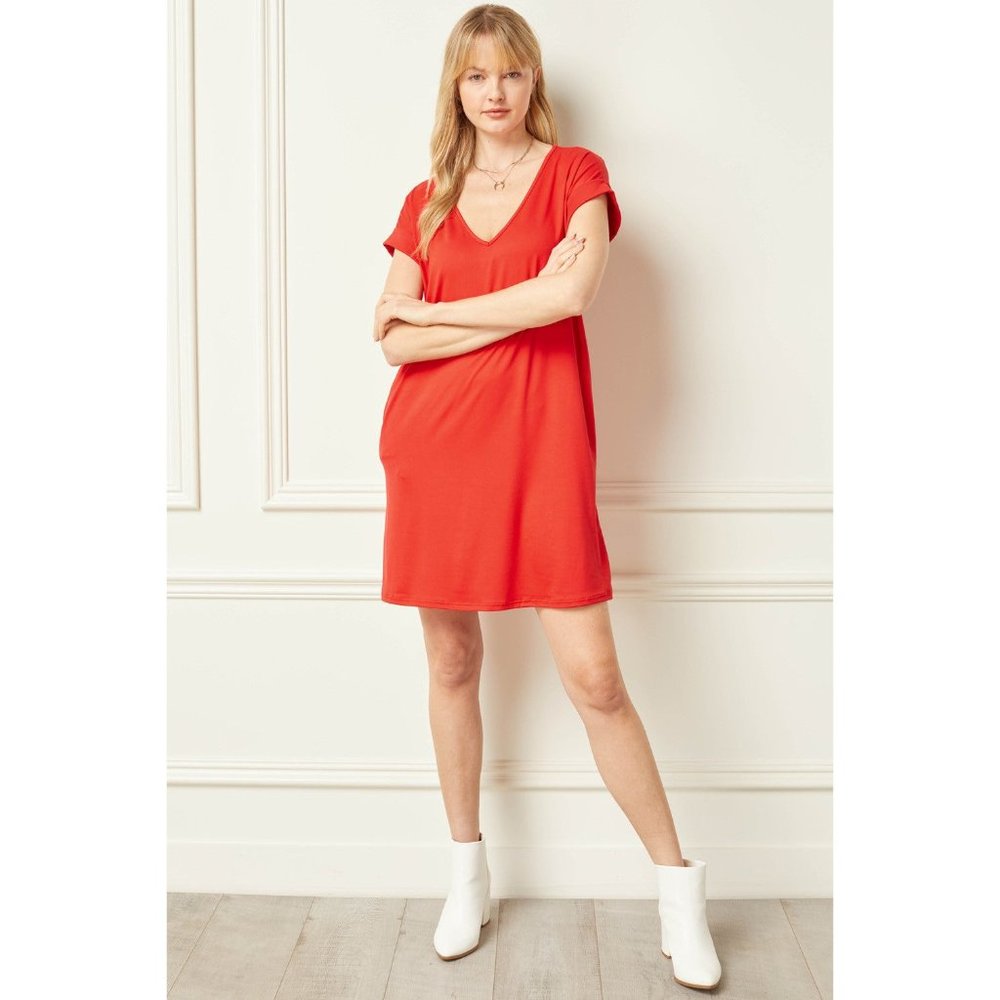 Entro Everyday Pocket Short Dress, Red